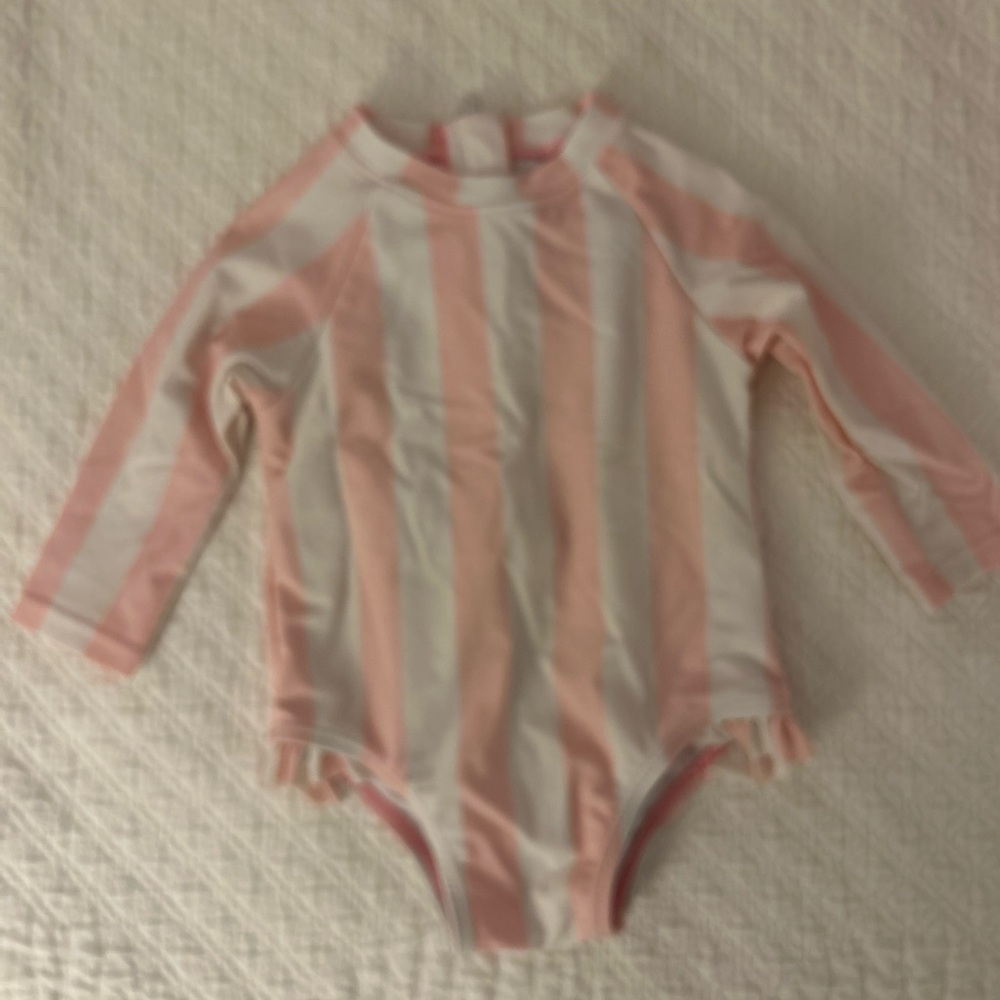 Striped Pink and White Kids One Piece